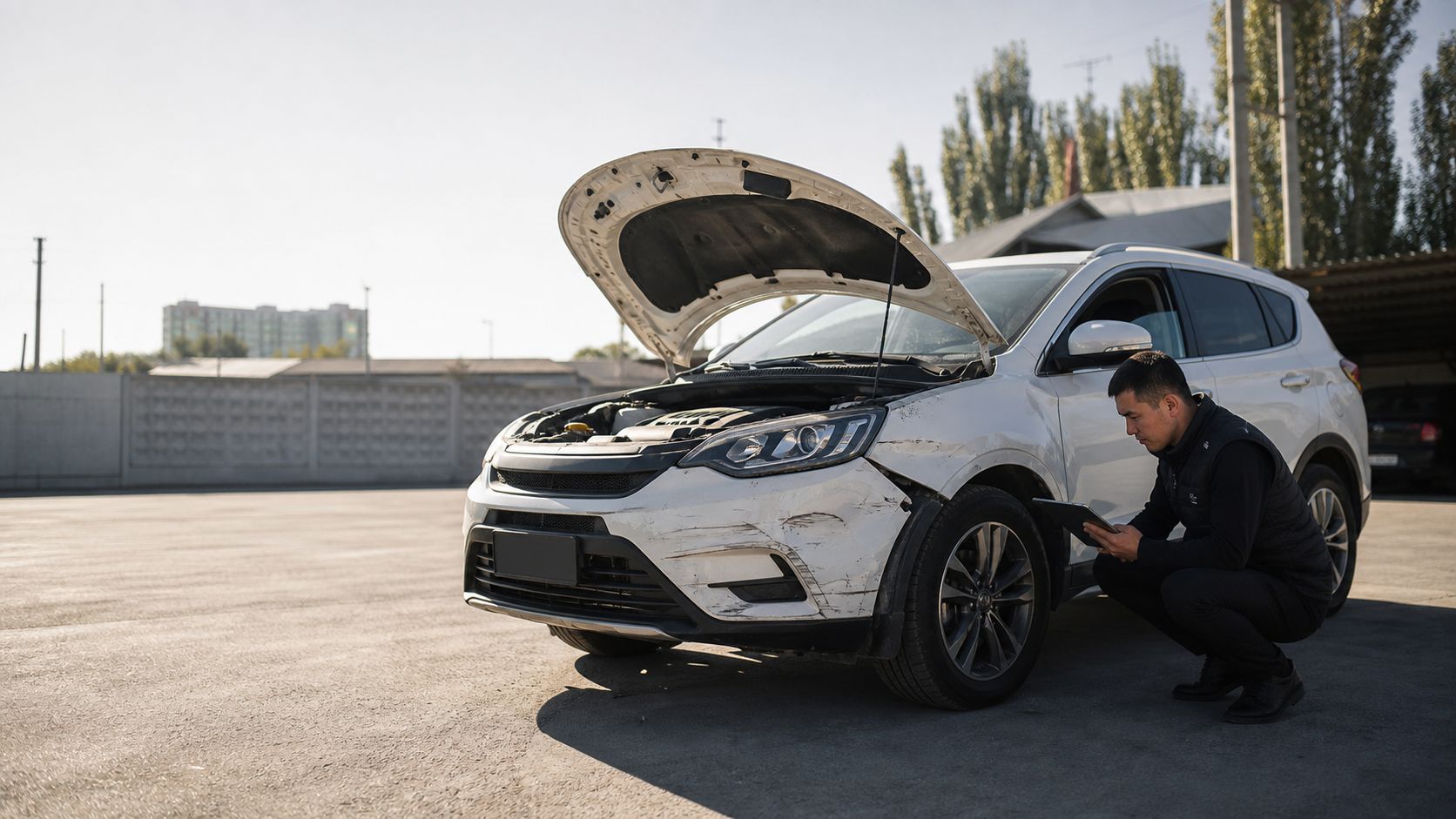 Автомобиль после ДТП перед оценкой ущерба